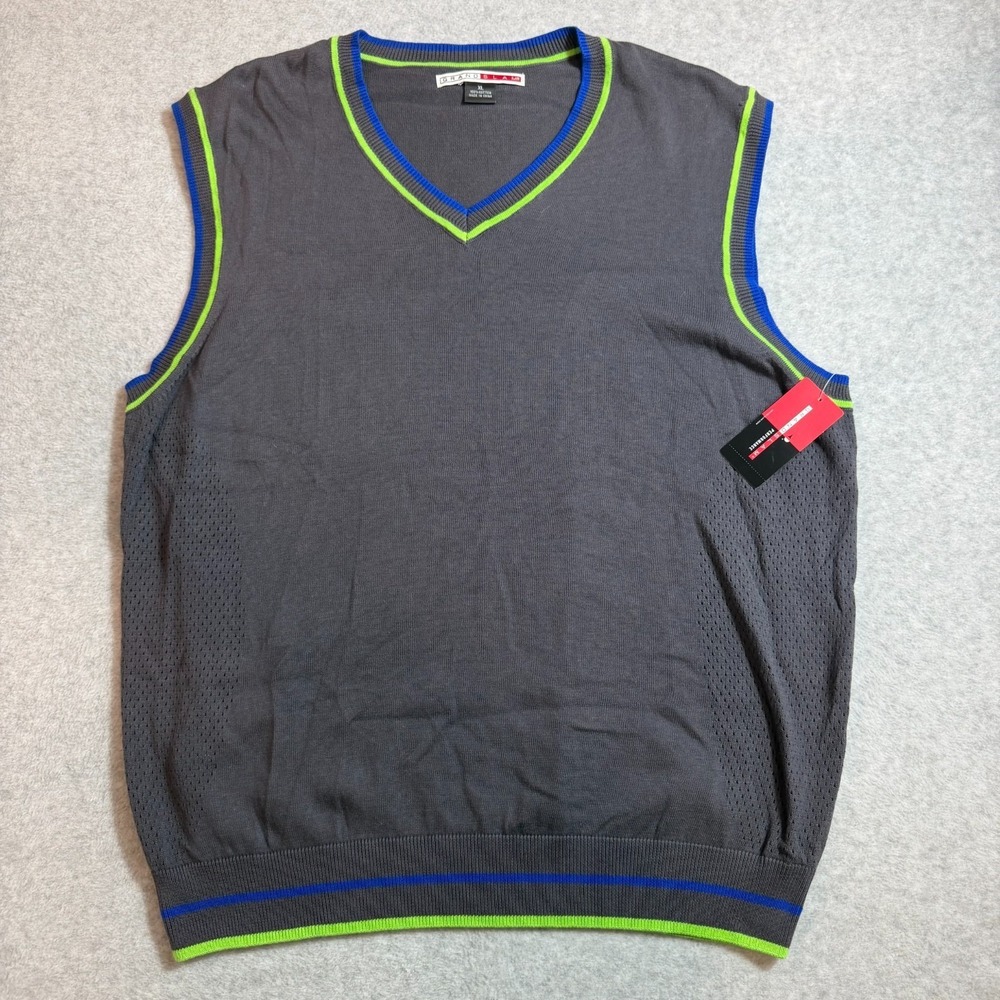 Grand Slam Performance Mens XL Golf‎ Sweater Vest Charcoal Gray Blue GFFG0006